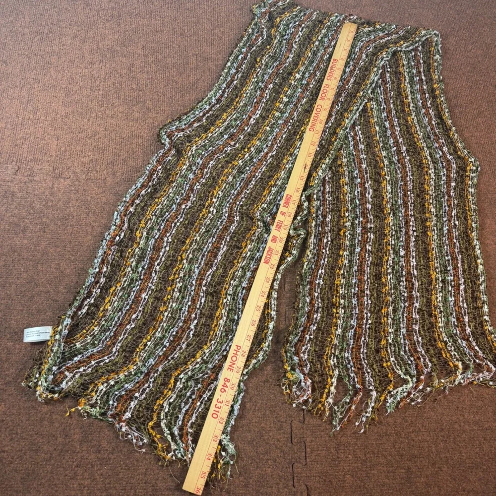 Boho Multi Color Striped Open Knit Fringe Scarf Earth Tones Retro Mesh Accessory